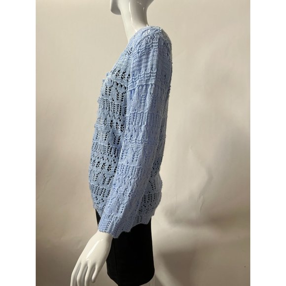 White Stag Knit Sweater Size 10 Love You Blue Acrylic Open Weave - Picture 15 of 16